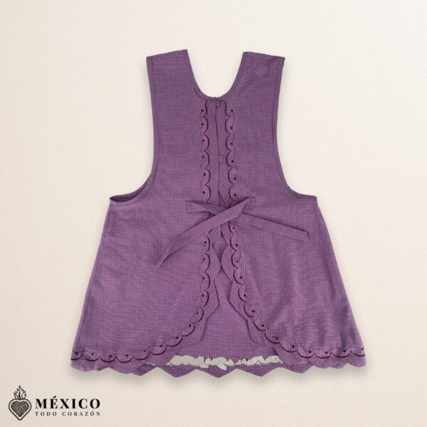 Lilac blue Mexican embroidered essential cotton blend kitchen apron featuring a daisy floral design