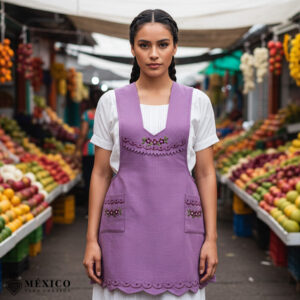 Lilac Mexican Embroidered Apron – Essential Cotton Kitchen Apron Floral Design