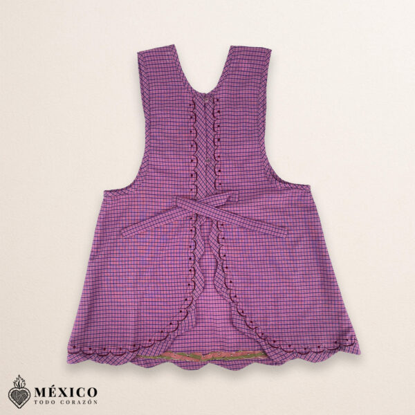 Pink Mexican embroidered essential cotton kitchen apron featuring a floral design