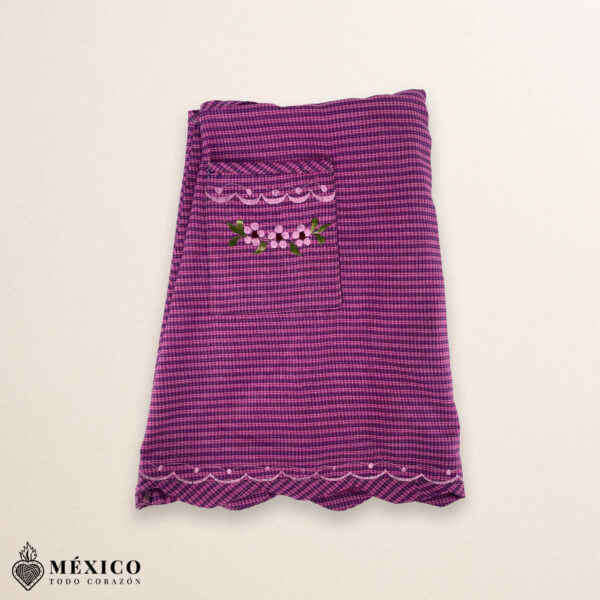 Cherry Mexican embroidered essential cotton kitchen apron featuring a floral design