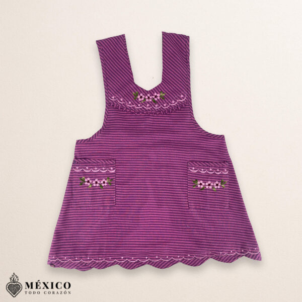Cherry Mexican embroidered essential cotton kitchen apron featuring a floral design