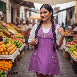 Cherry Mexican embroidered essential cotton kitchen apron featuring a floral design