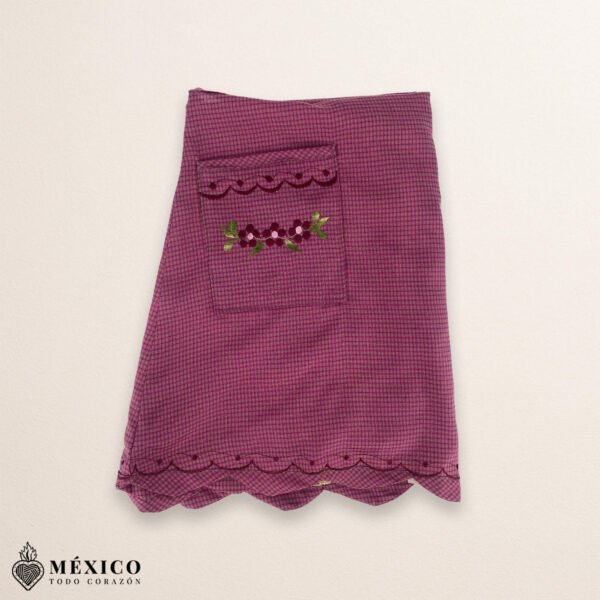 Cherry Mexican embroidered essential cotton kitchen apron featuring a floral design