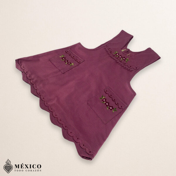 Cherry Mexican embroidered essential cotton kitchen apron featuring a floral design