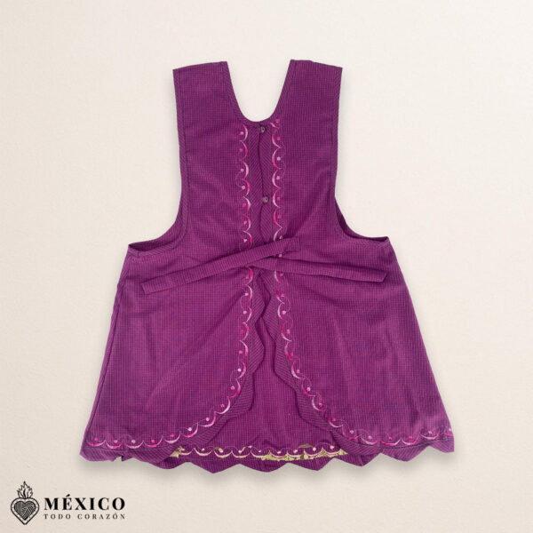 Burgundy Mexican embroidered essential cotton kitchen apron featuring a floral design