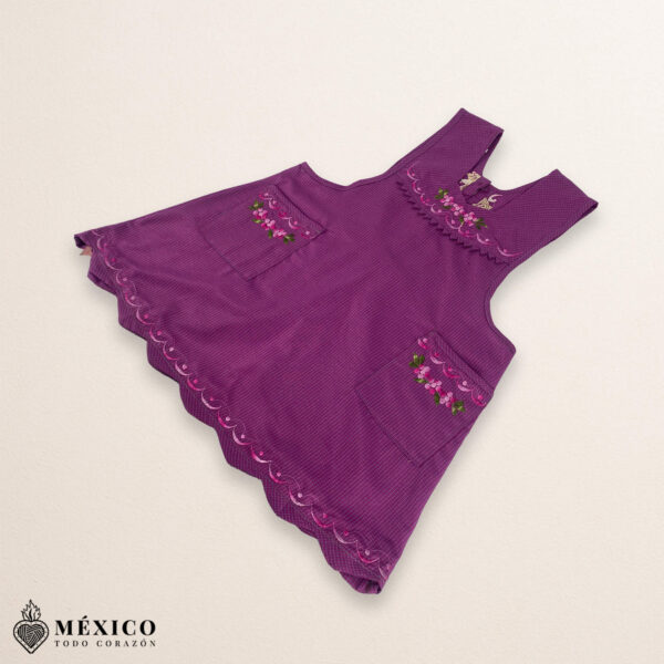 Burgundy Mexican embroidered essential cotton kitchen apron featuring a floral design