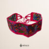 Pink embroidered Mexican waist belt featuring a floral and butterfly design