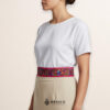 Pink embroidered Mexican waist belt featuring a floral and butterfly design