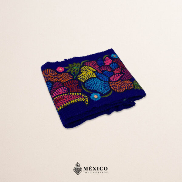 Blue embroidered Mexican waist belt featuring a floral and butterfly design