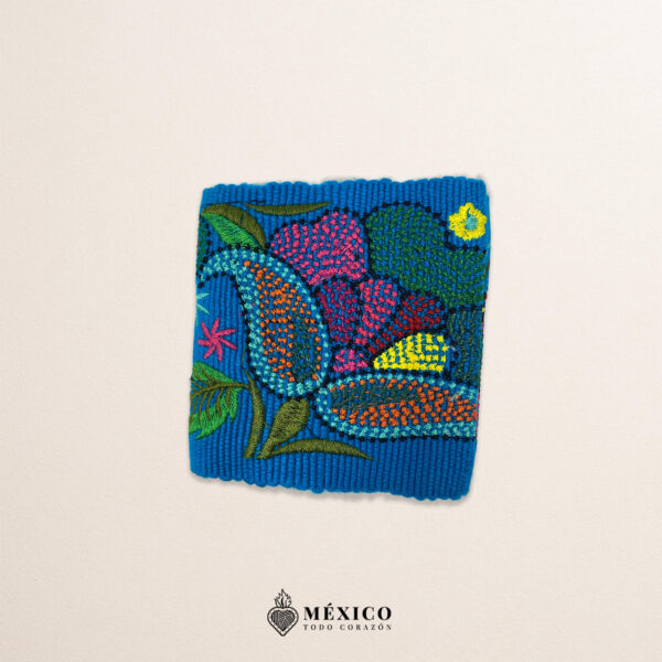 Light Blue embroidered Mexican waist belt featuring a floral and butterfly design