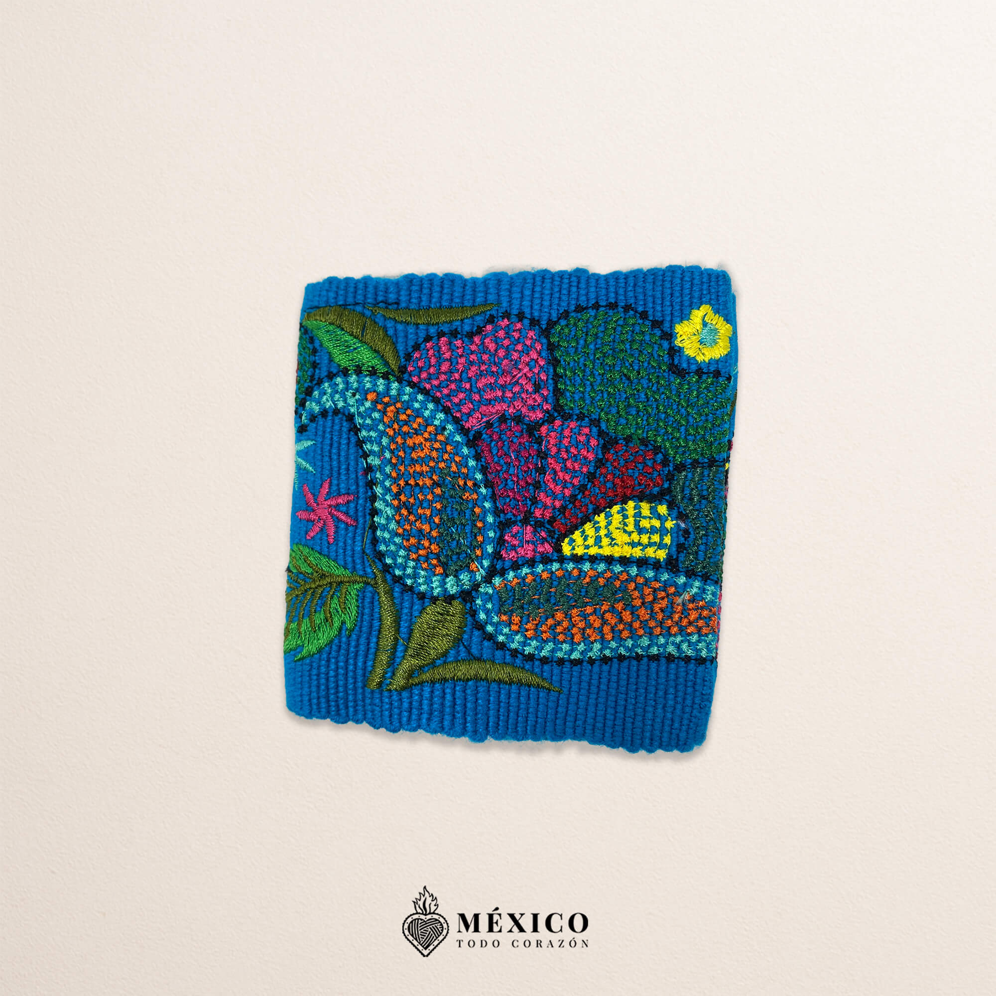 Light Blue embroidered Mexican waist belt featuring a floral and butterfly design