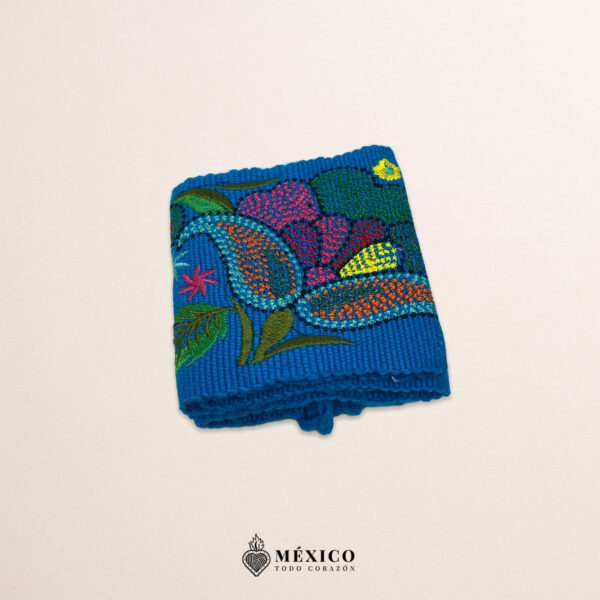 Light Blue embroidered Mexican waist belt featuring a floral and butterfly design