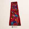 Red embroidered Mexican waist belt featuring a floral and butterfly design