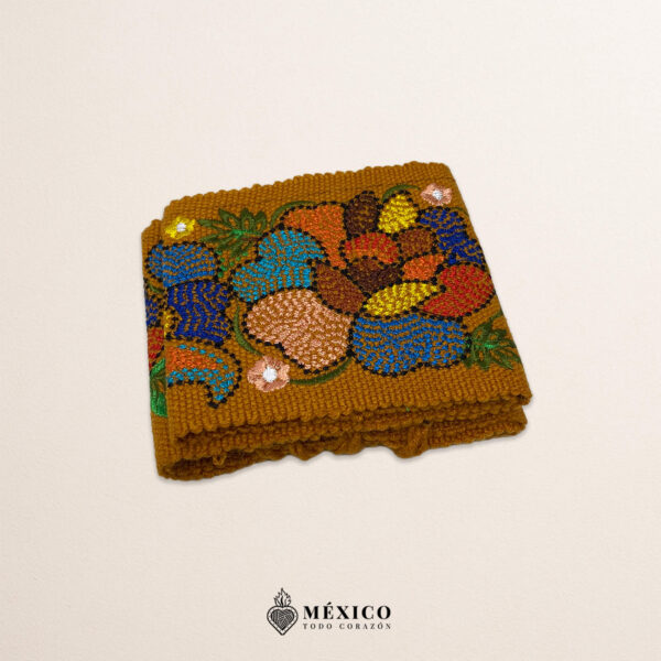 Mustard Yellow embroidered Mexican waist belt featuring a floral and butterfly design