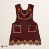 Red-brown Mexican embroidered apron with standard kitchen fit and detailed floral embroidery