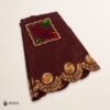 Red-brown Mexican embroidered apron with standard kitchen fit and detailed floral embroidery