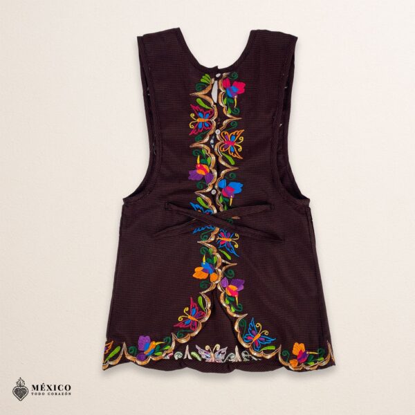 Brown Mexican embroidered apron with standard kitchen design and beautiful floral embroidery