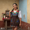 Brown Mexican embroidered apron with standard kitchen design and beautiful floral embroidery