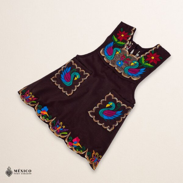Brown Mexican embroidered apron with standard kitchen design and beautiful floral embroidery