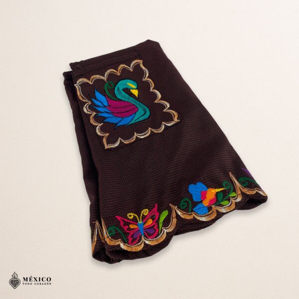 Brown Mexican embroidered apron with standard kitchen design and beautiful floral embroidery