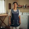 Blue Mexican embroidered apron made of essential cotton, handmade kitchen apron featuring traditional floral embroidery inspired by Mexican craftsmanship