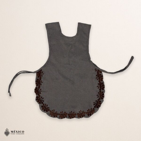 Gray Mexican embroidered smock apron featuring a traditional floral design for women, handmade artisan style