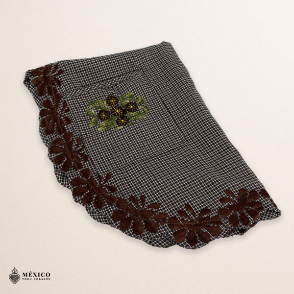Gray Mexican embroidered smock apron featuring a traditional floral design for women, handmade artisan style