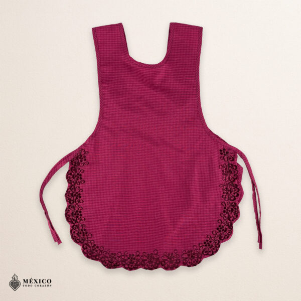 Cherry Mexican embroidered smock apron with colorful floral traditional design, handmade artisan apron for women