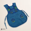 Blue Mexican embroidered smock apron with colorful floral traditional design, handmade artisan apron for women