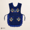Royal blue Mexican embroidered smock apron with vibrant floral traditional design, handmade artisan apron for women