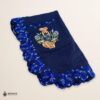 Royal blue Mexican embroidered smock apron with vibrant floral traditional design, handmade artisan apron for women