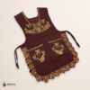 Brown Mexican embroidered smock apron with colorful floral traditional design, handmade artisan apron for women