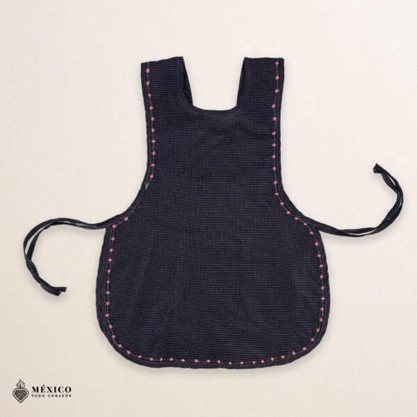 Pink and blue Mexican embroidered smock apron with floral traditional design, handmade artisan apron for women inspired by Mexican culture