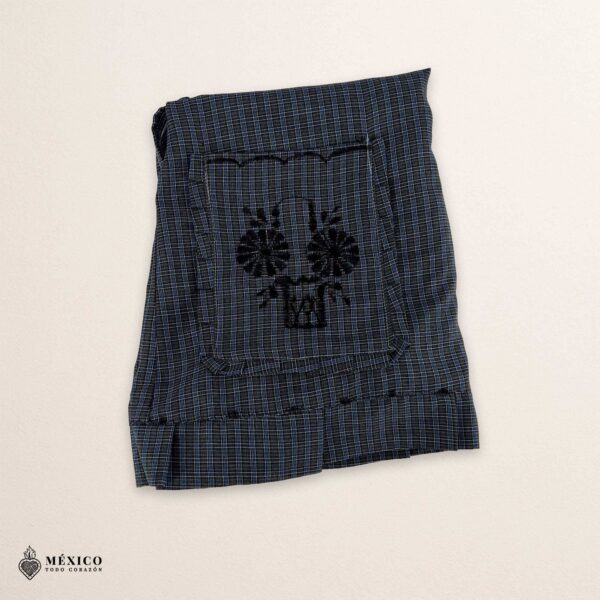 Black Mexican embroidered apron made of essential cotton, handmade kitchen apron featuring traditional floral embroidery inspired by Mexican craftsmanship