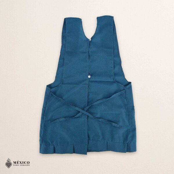 Blue Mexican embroidered apron made of essential cotton, handmade kitchen apron featuring traditional floral embroidery inspired by Mexican craftsmanship