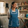 Blue Mexican embroidered apron made of essential cotton, handmade kitchen apron featuring traditional floral embroidery inspired by Mexican craftsmanship