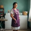 Mexican embroidered apron made of essential cotton, handmade kitchen apron featuring traditional floral embroidery inspired by Mexican craftsmanship