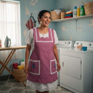 Pink Mexican Embroidered Apron – Essential Cotton Kitchen Apron Floral Design