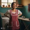 Red Mexican embroidered apron made of essential cotton, handmade kitchen apron featuring traditional floral embroidery inspired by Mexican craftsmanship