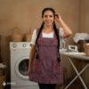 Blue Mexican embroidered apron made of essential cotton, handmade kitchen apron featuring traditional floral embroidery inspired by Mexican craftsmanship