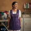 Purple Mexican embroidered apron made of essential cotton, handmade kitchen apron featuring traditional floral embroidery inspired by Mexican craftsmanship