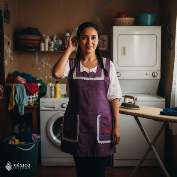 Mexican embroidered apron made of essential cotton, handmade kitchen apron featuring traditional floral embroidery inspired by Mexican craftsmanship