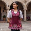 Cherry Mexican embroidered apron made of premium cotton blend, decorated with elegant pink floral embroidery — traditional handmade kitchen apron inspired by Mexican craftsmanship
