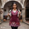 Cherry Mexican embroidered apron made of premium cotton blend, decorated with elegant pink floral embroidery — traditional handmade kitchen apron inspired by Mexican craftsmanship