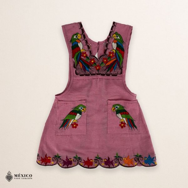 Pink Mexican embroidered apron with detailed floral embroidery — handmade standard kitchen apron crafted from cotton blend, ideal for cooking, gifts, and traditional Mexican style lovers.