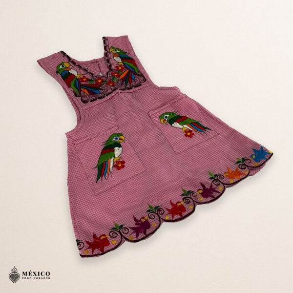 Pink Mexican embroidered apron with detailed floral embroidery — handmade standard kitchen apron crafted from cotton blend, ideal for cooking, gifts, and traditional Mexican style lovers.