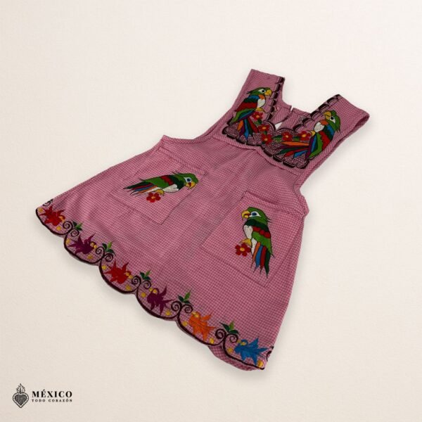 Pink Mexican embroidered apron with detailed floral embroidery — handmade standard kitchen apron crafted from cotton blend, ideal for cooking, gifts, and traditional Mexican style lovers.