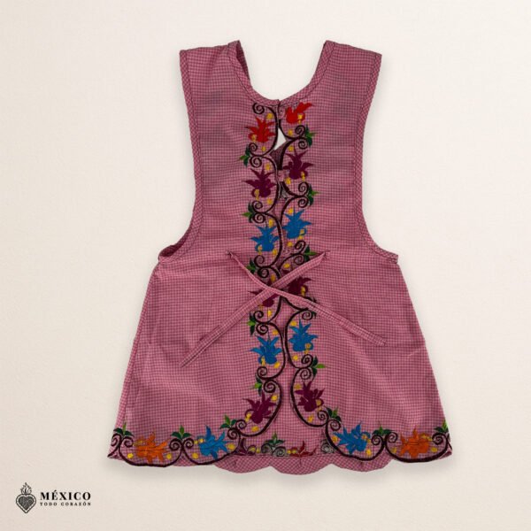 Pink Mexican embroidered apron with detailed floral embroidery — handmade standard kitchen apron crafted from cotton blend, ideal for cooking, gifts, and traditional Mexican style lovers.