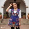 Lilac Mexican embroidered apron crafted from premium cotton blend with multicolor floral embroidery, handmade traditional kitchen apron perfect for cooking or gifting.