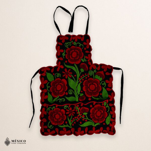 Mexican embroidered bib apron for women in multicolor cotton fabric, featuring vibrant floral design — handmade traditional kitchen apron perfect for cooking, gifts, and cultural celebrations.